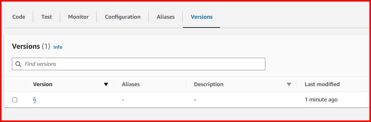 Picture showing the new version of lambda function published